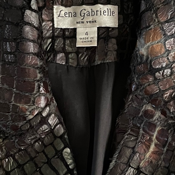 Lena Gabrielle New York Black/Brown Faux Fur Alligator Blazer Jacket Size 4 - Picture 3 of 10